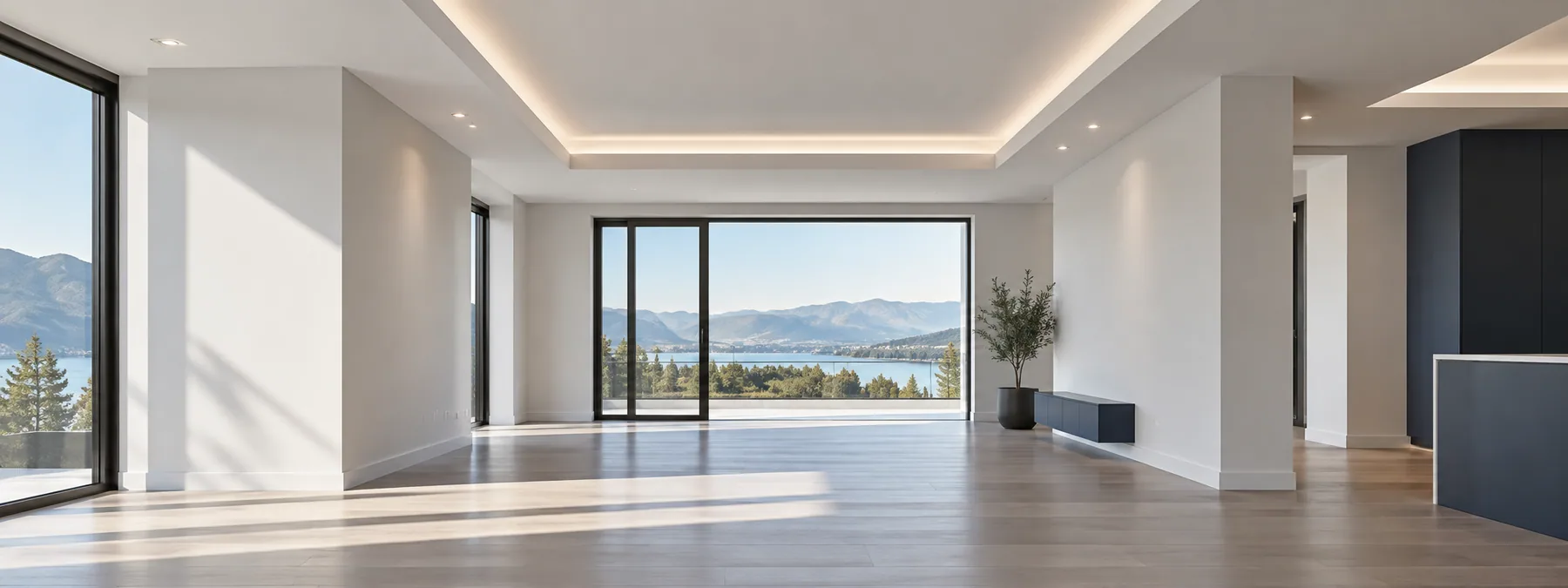Ambiente interno finalizado com forro, paredes e acabamento em drywall, imagem conceitual